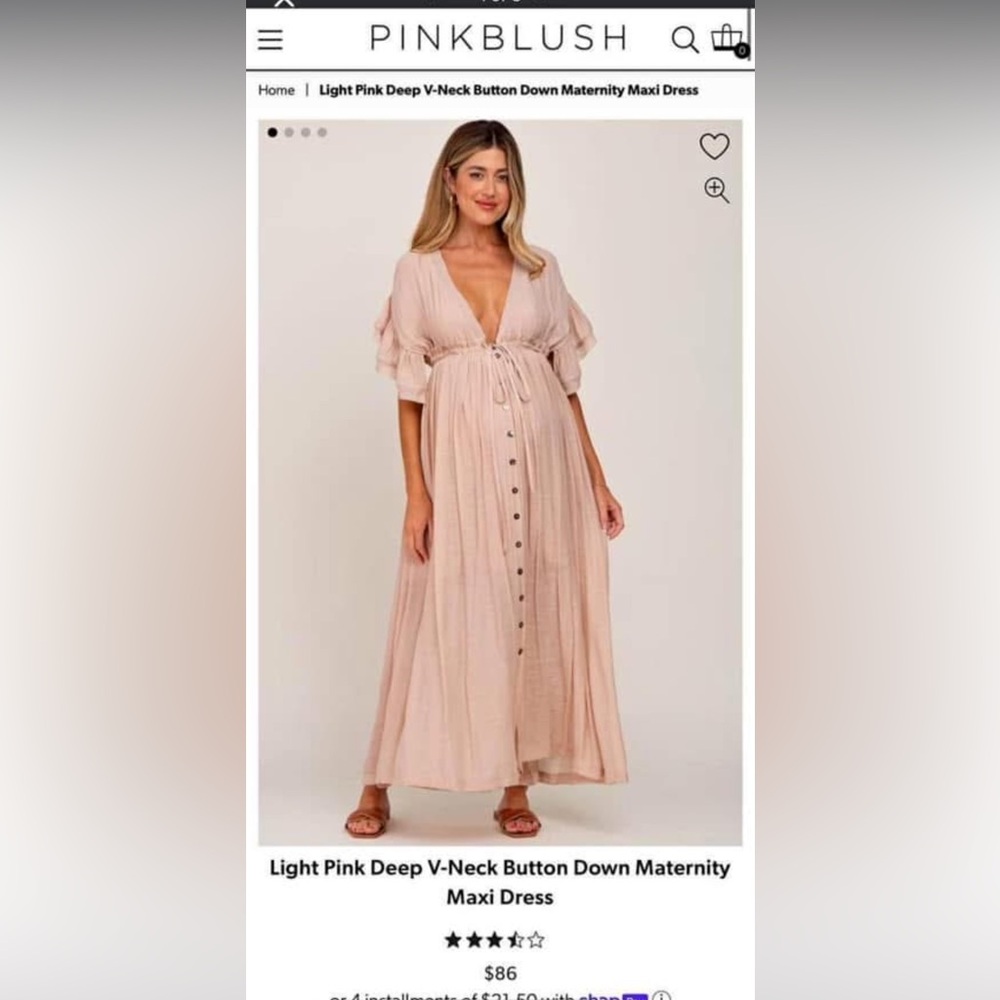 Pinkblush Light Pink Deep V-Neck Button Down Maternity Maxi Dress